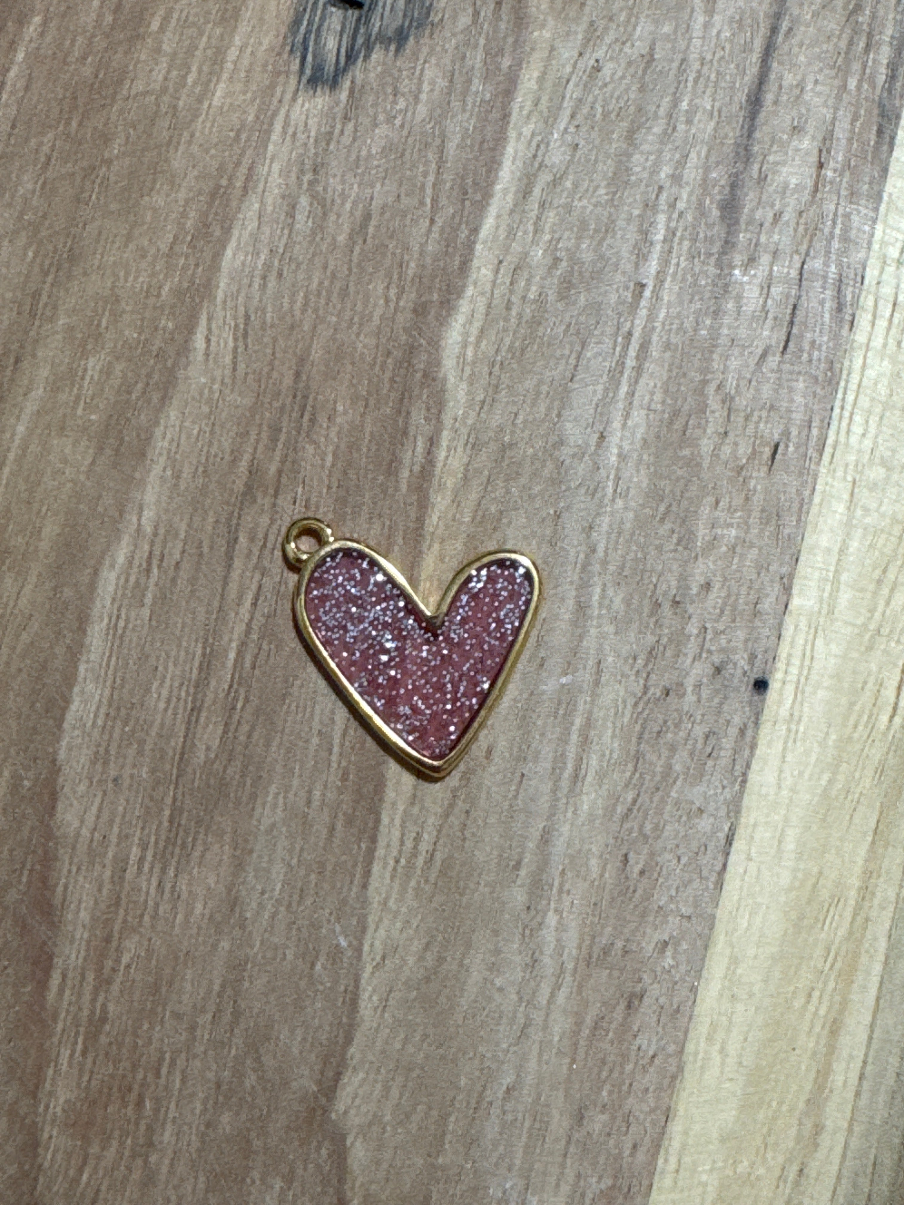 Charms cœur rose pailleté